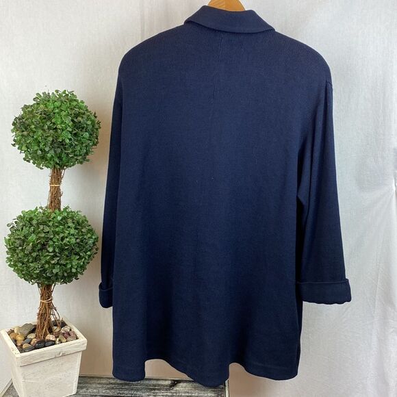 St. John Marie Gray Navy Blue Knit Cardigan Sweater M - Picture 3 of 8